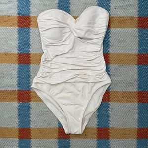 La Blanca White One Piece Strapless Halter Ruched